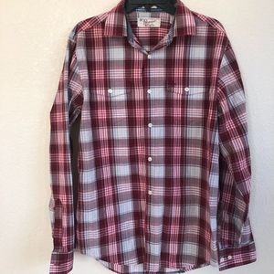 Penguin Mens Medium Long Sleeve Button-up Red Plai